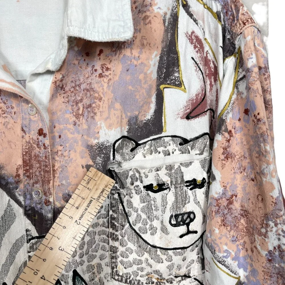 Vintage Kolorway USA Denim Button Up Shirt Womens Large Hand Painted Art to Wear - Picture 10 of 14